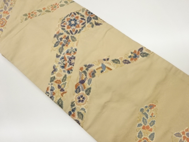 華文に花唐草・鳥模様織出し名古屋帯